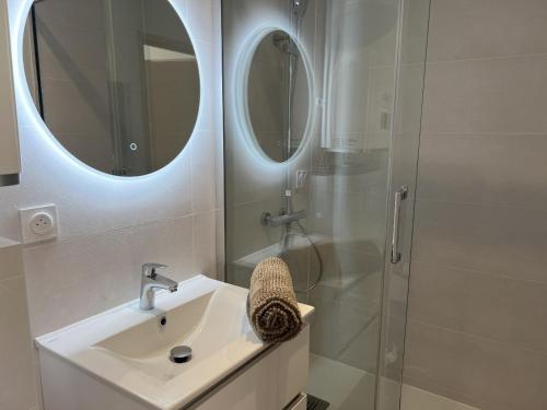 a bathroom with a sink and a shower at Résidence Claire Roman in Valence