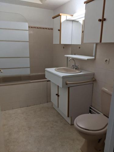 une salle de bain avec un lavabo, des toilettes et une baignoire dans l'établissement Studio Bidart Plage d'Erretegia, à Bidart