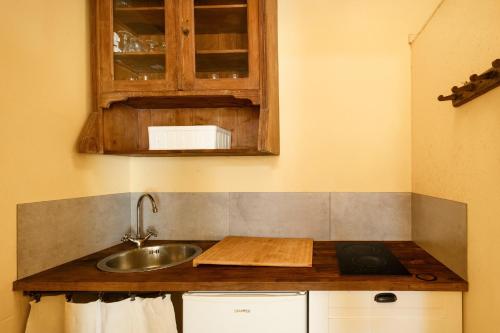 a kitchen with a sink and a wooden cutting board at Alpaca country house in Pontedera