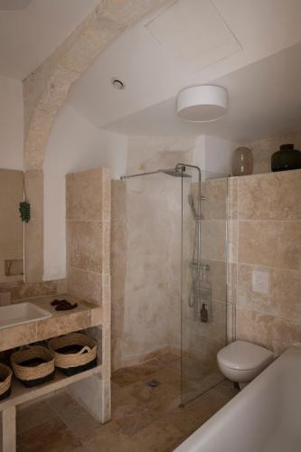 une salle de bain avec une douche, des toilettes et un lavabo dans l'établissement Chez Domus Reattu Arles centre, à Arles