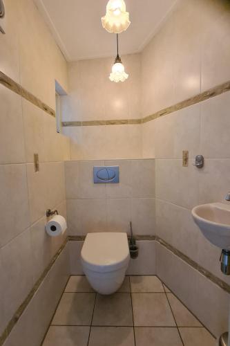 a bathroom with a toilet and a sink at De Witte Schelp in De Koog