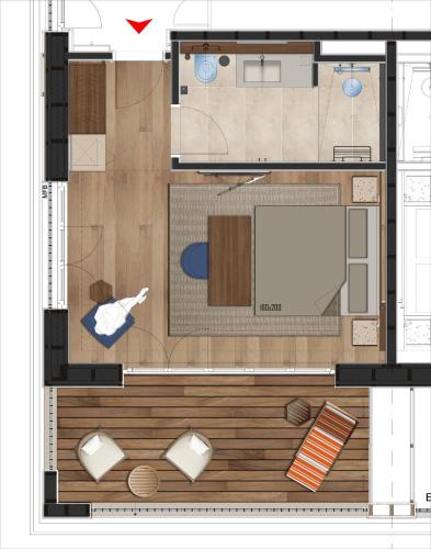 a floor plan of a small apartment with a room at Panoramahotel Braunwald in Braunwald
