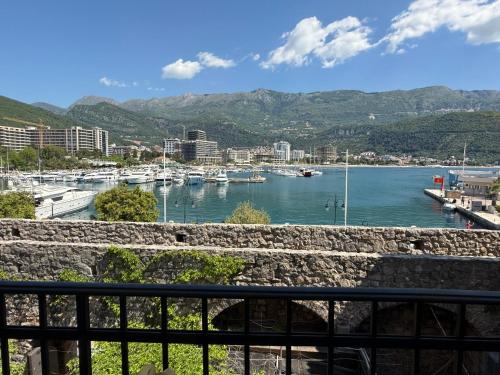 a view of a harbor with boats in the water at Apartments Aleksić Old Town in Budva