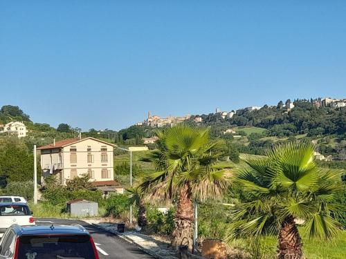 a group of cars parked on a road with palm trees at Casa Mayra in Campofilone