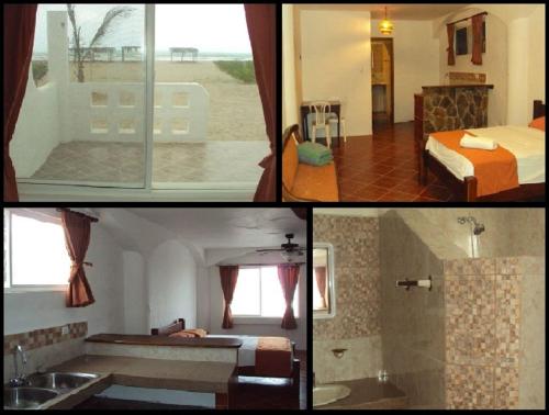 un collage di tre foto di una camera d'albergo di Sundown Beach Hotel a Canoa