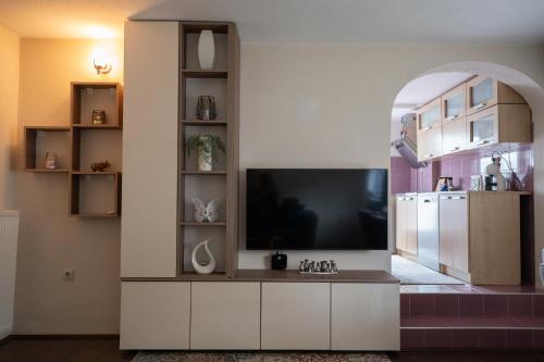 a living room with a flat screen tv on a wall at Gajic & Milini in Banja Luka
