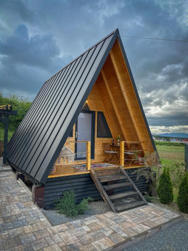 a small wooden house with a pitched roof at Vila Miorita in Sebeş