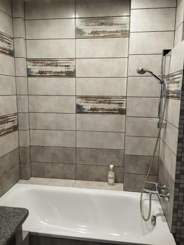a bathroom with a bath tub and a shower at Автовокзал Макдональдс ПортCity in Luts'k