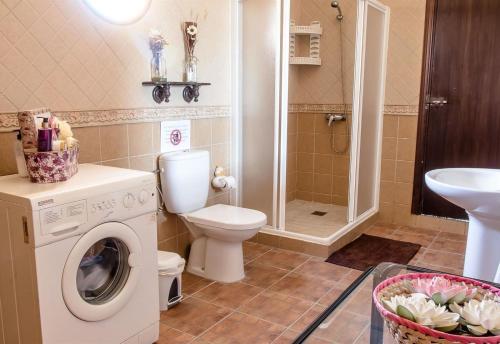 a bathroom with a washing machine and a toilet at Casa Rural Villa Lucrecia in La Lantejuela