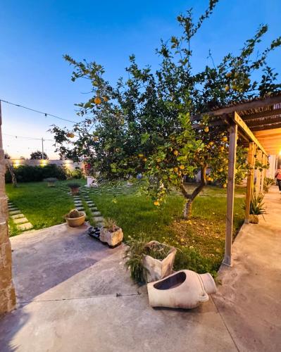 a garden with an orange tree and a house at Dear Mary, B&B romantico vicino Lecce nel cuore del Salento in San Cesario di Lecce