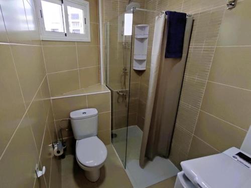 a bathroom with a toilet and a shower at Sea views Estudio Ponderosa near the beach in Costa de Adeje