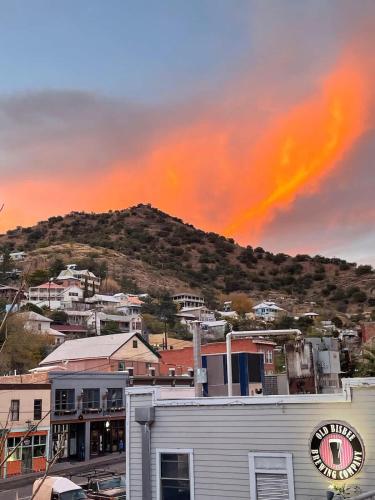 a view of a city with a mountain in the background at Deluxe Room at The Block in Bisbee