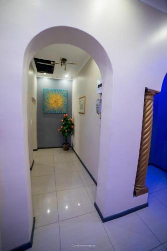 a hallway with an arch with a painting on the wall at Comfort on Wrench in Cape Town