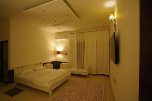 a bedroom with a bed and a television in a room at Comfy heaven in Faridabad