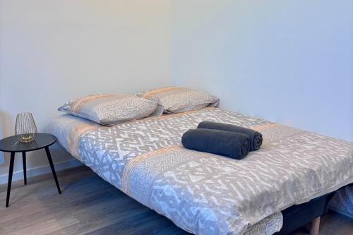 un lit avec deux oreillers dessus dans l'établissement Le Studio des Parcs, à Amiens