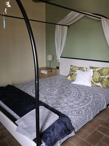 a bedroom with a bed with a black canopy at Casa Olivia in Castelfiorentino