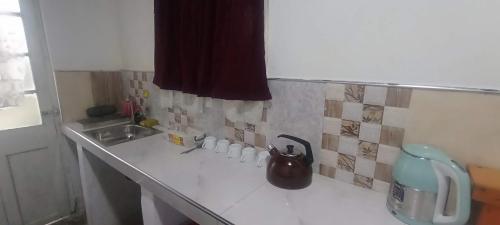 a kitchen with a counter with a sink and a counter top at Misty Horizon Villa in Nuwara Eliya