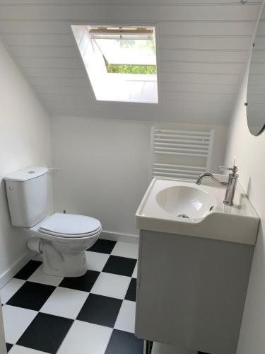 une salle de bain avec toilettes et lavabo dans l'établissement Petite Maison de Pêcheur, à Mesquer