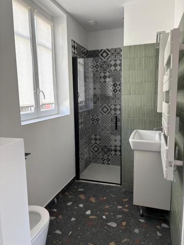 une salle de bain avec une douche, des toilettes et un lavabo dans l'établissement Villa Touquettoise - 200m de la mer et commerces, à Le Touquet-Paris-Plage