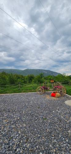 two bikes parked on the side of a road at Natura Bungalow in Ždrelo