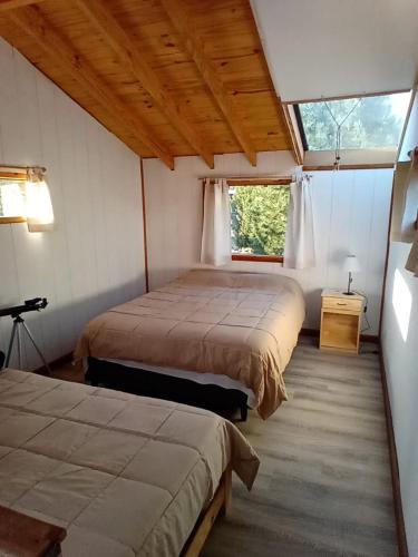 a bedroom with two beds and a window at Casa de la ventana in Lago Meliquina