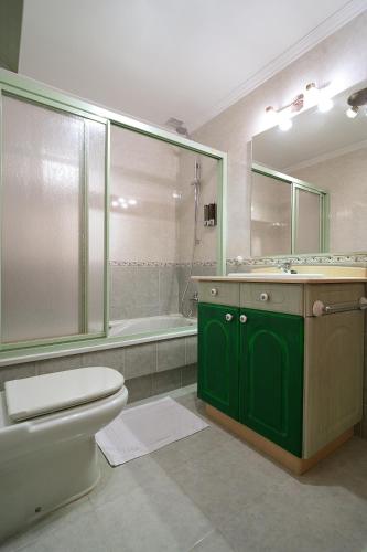 a bathroom with a toilet and a sink and a shower at Apartamento As Carolinas in Vilagarcia de Arousa