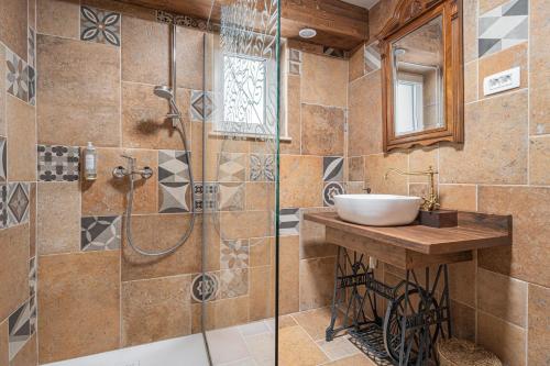 a bathroom with a sink and a shower at Homestead Kunigunda in Celje