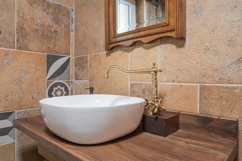 a bathroom with a white sink and a mirror at Homestead Kunigunda in Celje