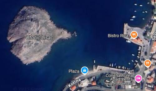 a map of an island in the water at Concha Aurea Apartments in Sveti Juraj