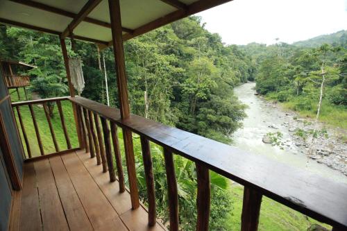a balcony with a view of a river at Ave Sol River Sanctuary in Siquirres