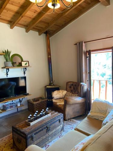 a living room with a couch and a tv at Casa da Carolina in Lousã