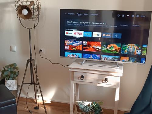 TV a/nebo společenská místnost v ubytování MESONISI με υπέροχη θέα στον Παγασητικό!!