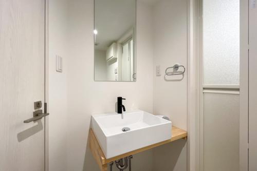 a bathroom with a white sink and a mirror at Laluna Higashiikebukuro in Tokyo
