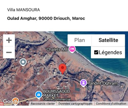a screenshot of a google map with a red dot at Villa MANSOURA in Driouch