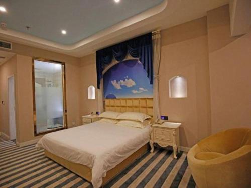 a bedroom with a large bed and a window at TO915101 STILL LOVE THEME HOTEL in Chengdu