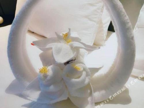 a white object with two birds sitting on it at Magnotel Hotel Suzhou Guanqian Street Pingjiang Road in Suzhou