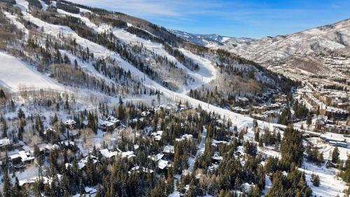 an aerial view of a snow covered mountain at 520 E Lionshead - Unit 207 in Vail
