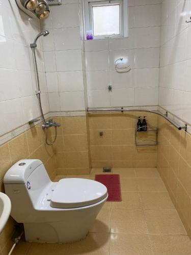a bathroom with a toilet and a shower and a sink at Jackfruit Homestay in Ha Long