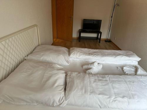 two white beds in a room with a television at Small paradise in Menznau