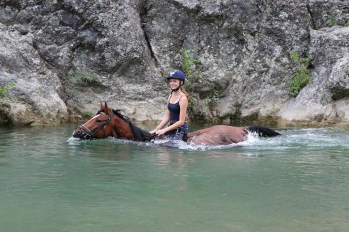a woman riding a horse in the water at Urlaub, wo die Toskana noch authentisch ist - Rustico aus 16Jh mit Infinity Pool in Pomarance