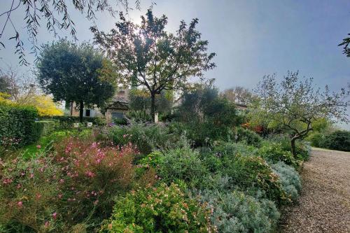 a garden with flowers and plants in a yard at Il Palazzo dei Diavoli in Montepulciano