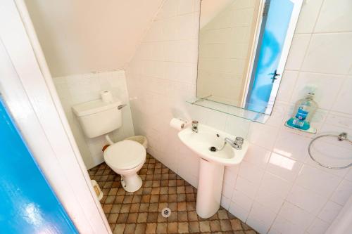 a small bathroom with a toilet and a sink at Aras Ghleann Cholm Cille in Glencolumbkille