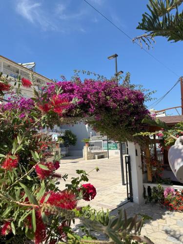 an arch with purple flowers on a building at Garden Villa Veli in Ksamil