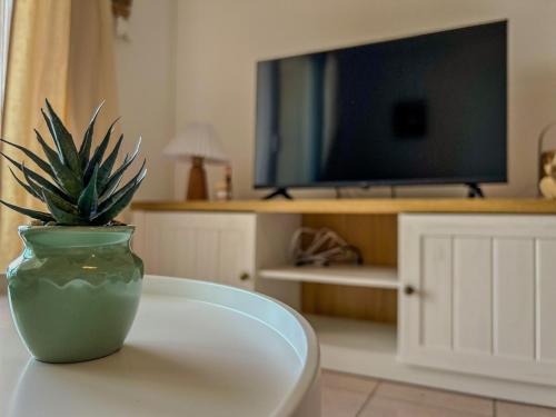 TV a/nebo společenská místnost v ubytování Studio cosy avec terrasse et vue mer imprenable