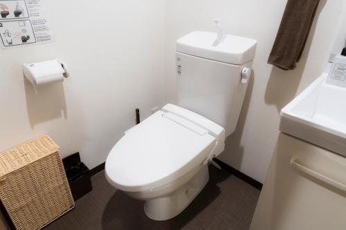 a bathroom with a white toilet and a sink at Apartment Hotel KANSO in Kyoto