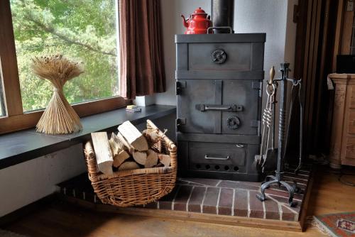 a room with a table with a basket and a window at Ferienhaus Mit Einer Umwerfenden Panoramaaussicht in Glotzdorf