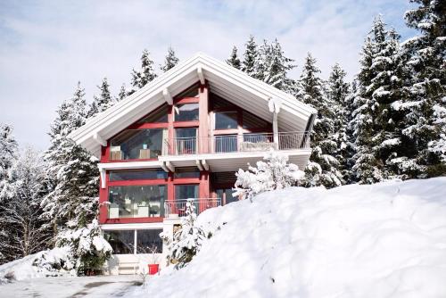 a house on a hill covered in snow at Ferienwohnung Landleben In Feistritz Ob Bleiburg in Feistritz ob Bleiburg