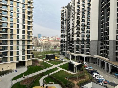 an aerial view of a city with tall buildings at BW Simfonia Apartman 407-whit free garage parking in Belgrade