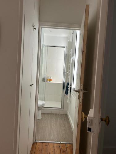 トゥルヴィル・シュル・メールにあるTerra costaのシャワーとトイレ付きのバスルーム