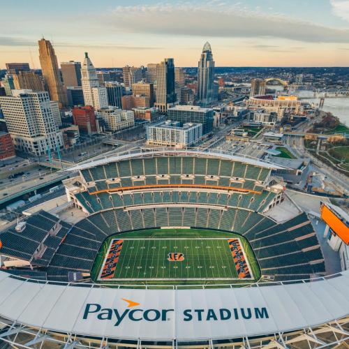 a view of a stadium with a football field at The 513 Flat-1BR, 1 Bath Apmt with Pool and Riverfront View Only Steps from The banks & Stadiums in Cincinnati